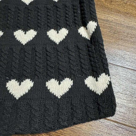 Black Cable Knit Tote Bag Purse w Cream Hearts Fall Season - Picture 6 of 8